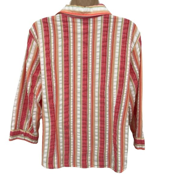 Talbots Women's Pink White Striped Gingham Button Front Shirt Blouse Size LP - Picture 2 of 6